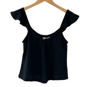 Marine Layer women’s Jude Flutter sleeve tank top XS black gauzy beachy new NWT